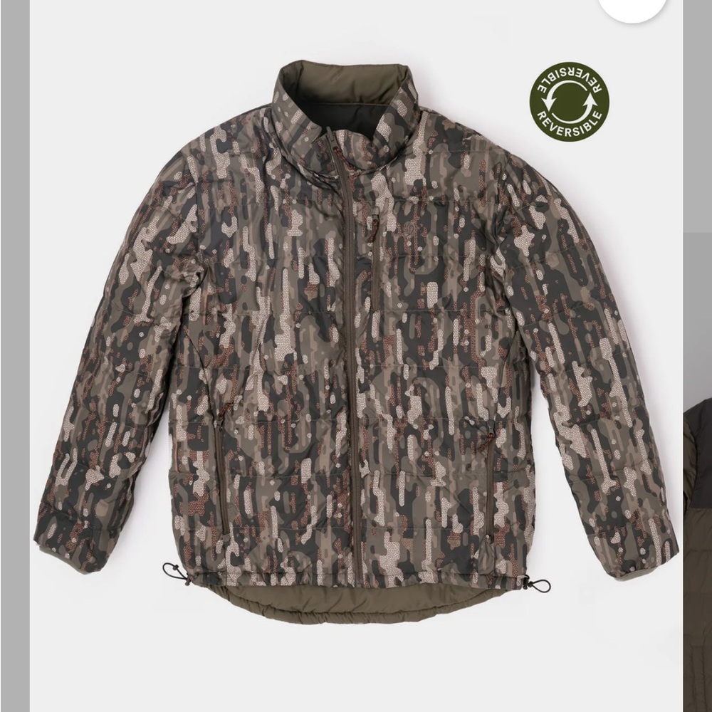 LIKE NEW Duck Camp Men’s Reversible DryDown Jacket in Moss/Woodland